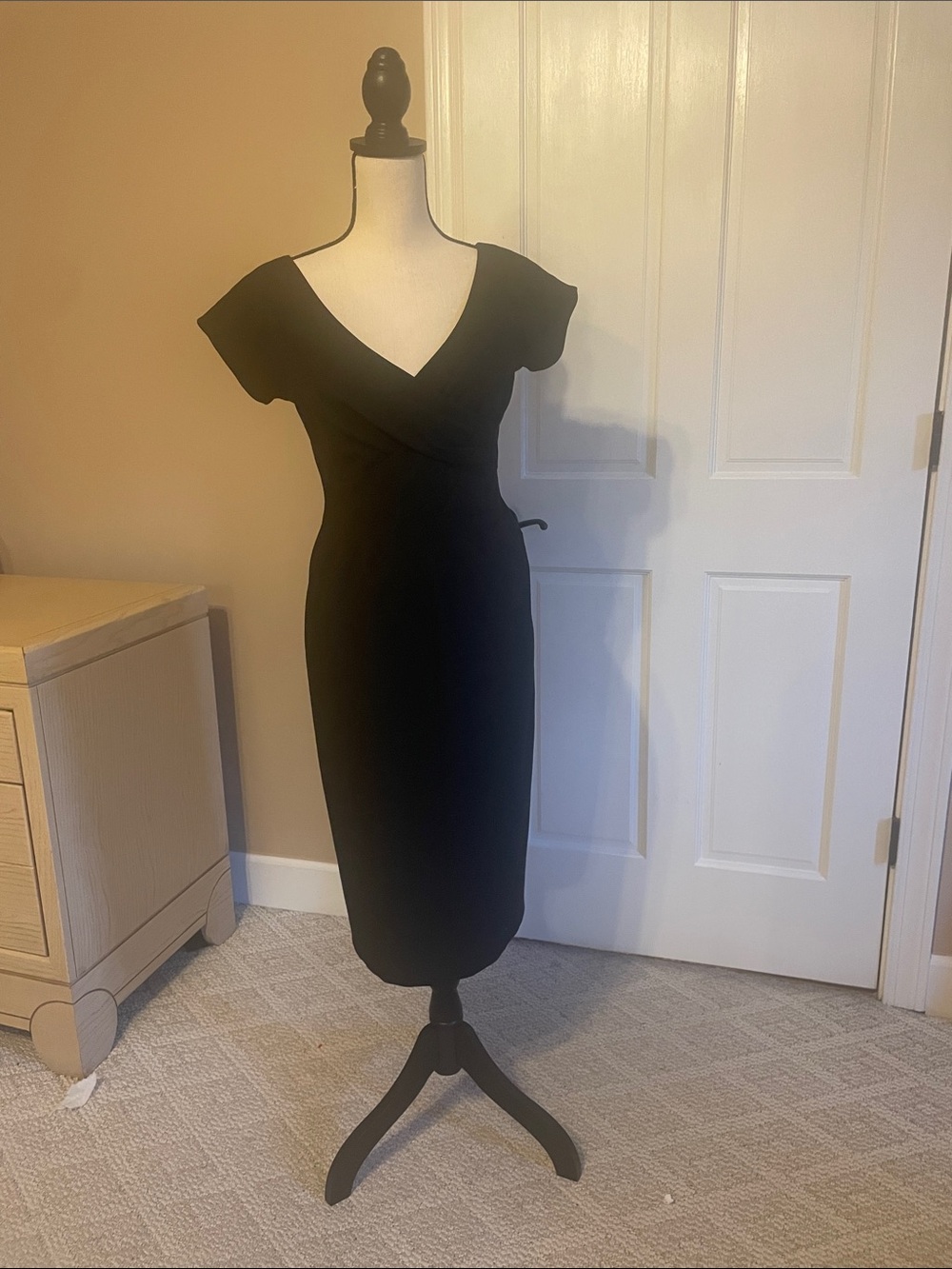 Michael Kors Black V-Neck Midi Sheath Dress